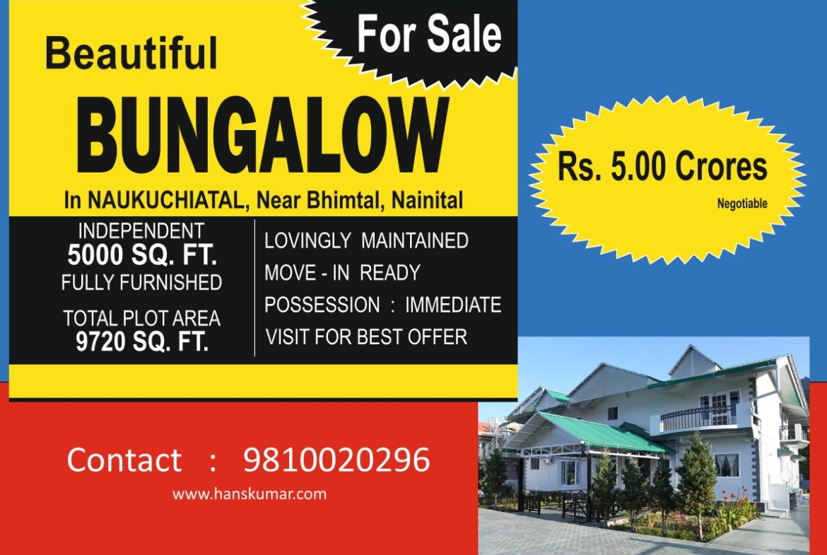 Beautiful Bungalow For Sale Naukuchiatal Near Bhimtal, Nainital, Uttarakhand